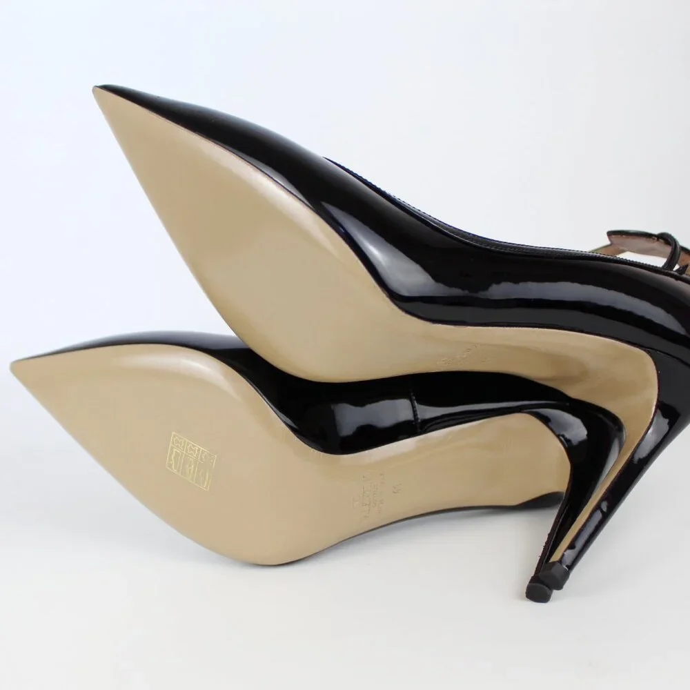 NEW Valentino Garavani Patent Leather Ankle Strap Stiletto Pumps Black EU 41
